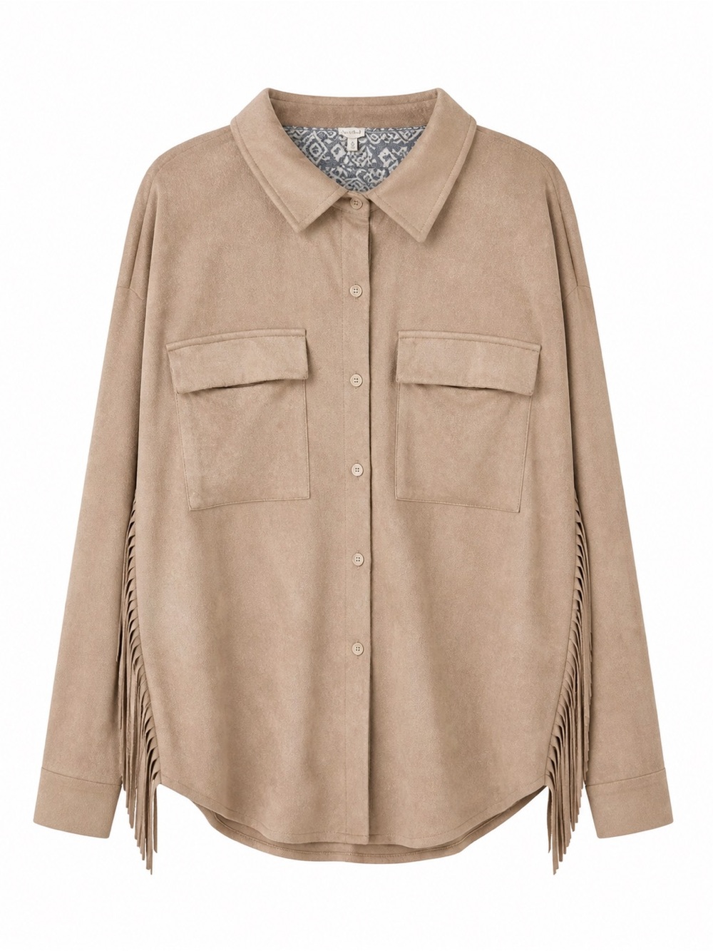Faux Suede Fringe Button Up Jacket | Medium | Hem & Thread